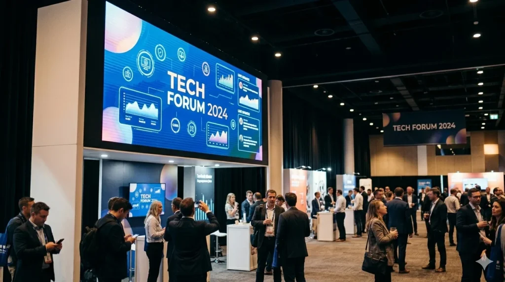 event technology ideas - interactive event screen at conference digital signage for events conference technology display screen